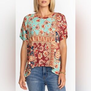 EUC Johnny Was Small Floral Thena Box Pleat Swing Short Sleeve Tee.